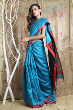 Load image into Gallery viewer, Artcit Blue Matka Handwoven Soft Saree With Sequen Pallu
