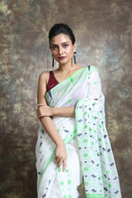 Load image into Gallery viewer, White Silk Cotton Handwoven Soft Saree With Allover Thread Weaving
