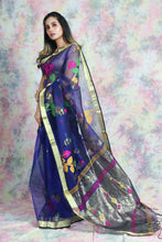 Load image into Gallery viewer, Blue Resham Saree With Allover Floral Design
