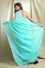 Load image into Gallery viewer, Sea Green Silk Cotton Handwoven Soft Saree With Allover Thread Weaving
