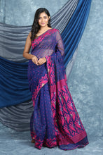 Load image into Gallery viewer, Denim Blue Jamdani Saree with Allover Buta Weaving
