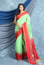 Load image into Gallery viewer, Seafoam Green  Saree Red Border with Woven Pallu
