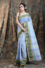 Load image into Gallery viewer, Steel Greay Handwoven Cotton Tant Saree
