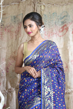Load image into Gallery viewer, Blue Silk Cotton Handwoven Soft Saree With Allover Thread Weaving
