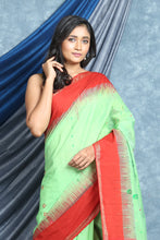 Load image into Gallery viewer, Seafoam Green  Saree Red Border with Woven Pallu
