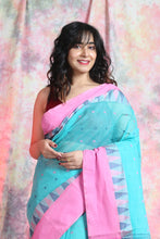 Load image into Gallery viewer, Aqua Blue Handwoven Cotton Tant Saree
