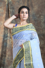 Load image into Gallery viewer, Steel Greay Handwoven Cotton Tant Saree
