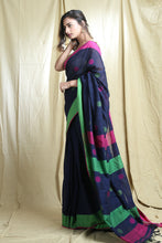 Load image into Gallery viewer, Navy Blue Blended Cotton Handwoven Soft Saree With Allover Butta Woven

