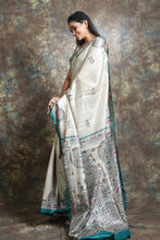 Load image into Gallery viewer, Off White Gheecha Tussar Handwoven Soft Saree With Allover Charka Design
