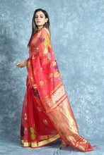 Load image into Gallery viewer, Red Resham Saree With Allover Floral Design
