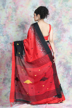 Load image into Gallery viewer, Black &amp; Red Ikkat Handloom Saree
