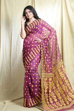 Load image into Gallery viewer, Rani Pink Silk Cotton Handwoven Soft Saree With Allover Copper Zari Weaving
