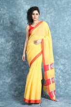 Load image into Gallery viewer, Yellow Handwoven Cotton Checks Saree
