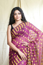 Load image into Gallery viewer, Rani Pink Silk Cotton Handwoven Soft Saree With Allover Copper Zari Weaving
