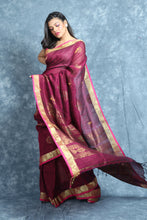 Load image into Gallery viewer, Magenta Linen Handwoven Soft Saree With Zari Work
