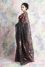 Load image into Gallery viewer, Black Jamdani Saree With Allover Copper Zari Weaving

