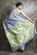 Load image into Gallery viewer, Grey Cotton Tissue Handwoven Soft Saree With Allover Leaf Design Woven
