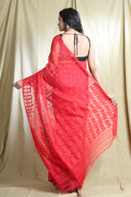 Load image into Gallery viewer, Red Silk Cotton Handwoven Soft Saree With Allover Thread Weaving

