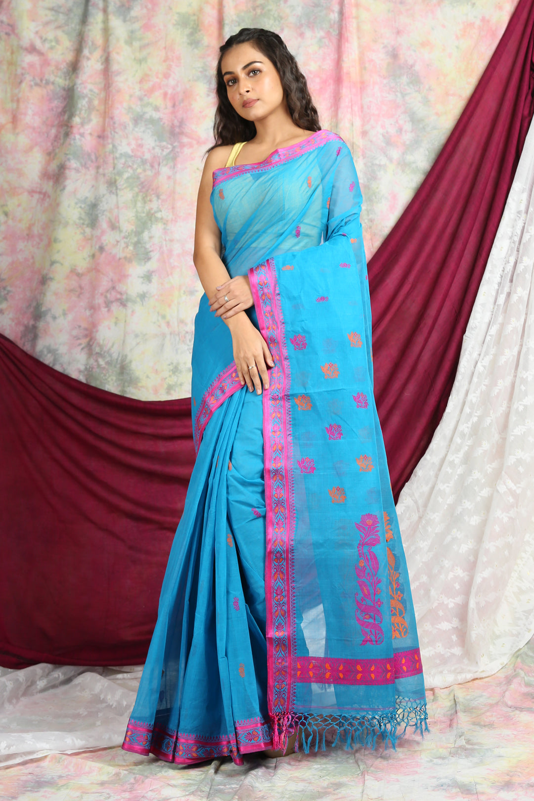 Baby Blue Handwoven Cotton Tant Saree