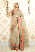 Load image into Gallery viewer, Beige Handwoven Cotton Tant Saree With Allover Butta

