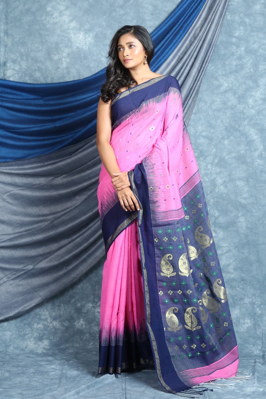 Pink Cotton Saree with Woven Pallu