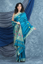 Load image into Gallery viewer, Teal Handloom Saree with Zari Border
