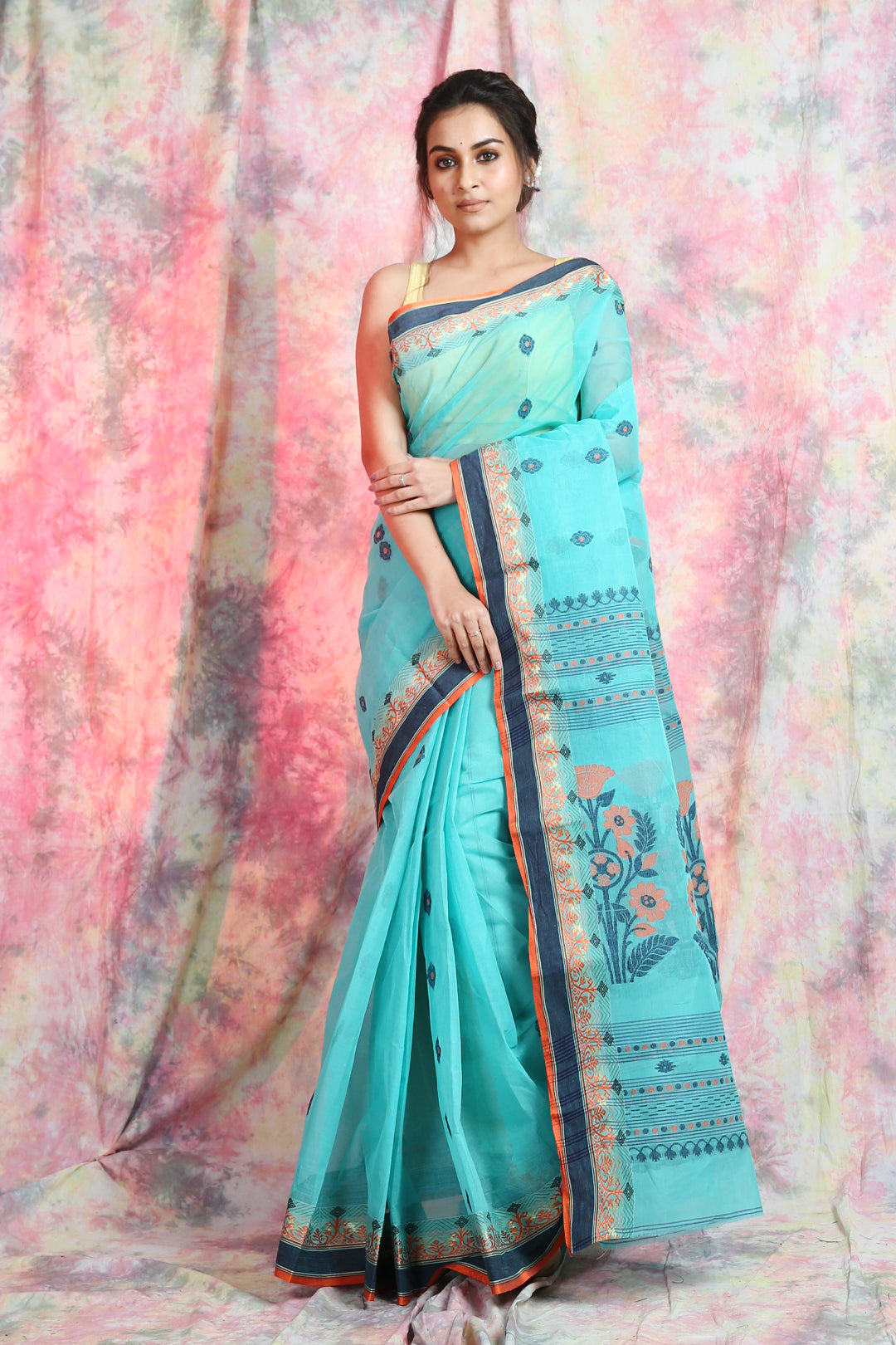 Deep SeaGreen Handwoven Cotton Tant Saree