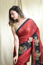 Load image into Gallery viewer, Red Blended Cotton Handwoven Soft Saree With Allover Butta Weaving
