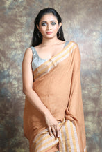 Load image into Gallery viewer, Brown Linen Handwoven Soft Saree With Dual Border

