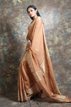 Load image into Gallery viewer, Brown Linen Handwoven Soft Saree With Dual Border
