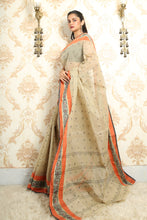 Load image into Gallery viewer, Beige Handwoven Cotton Tant Saree With Allover Butta
