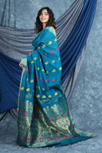 Load image into Gallery viewer, Teal Handloom Saree with Zari Border
