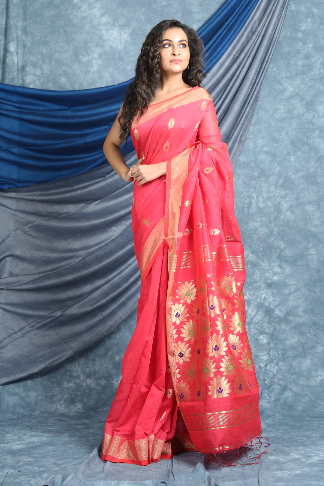 Pink  Handloom Saree with Floral Pallu