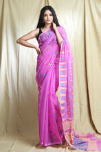 Load image into Gallery viewer, Pink Silk Cotton Handwoven Soft Saree With Allover Thread Weaving
