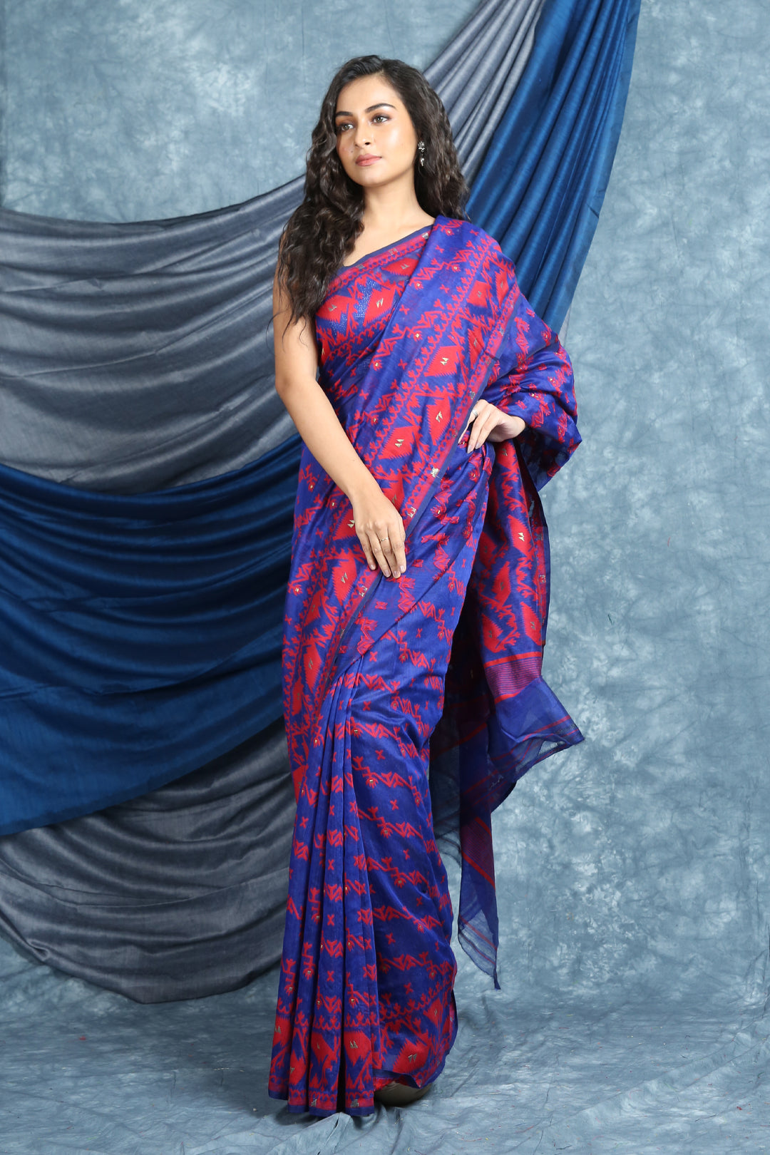 Berry Blue Saree with Allover Weaving