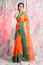 Load image into Gallery viewer, Orange Handwoven Cotton Tant Saree
