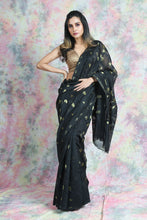 Load image into Gallery viewer, Floral Weaving Black Jamdani Saree
