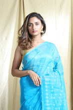 Load image into Gallery viewer, Sky Blue Silk Cotton Handwoven Soft Saree With Allover Thread Weaving
