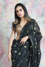 Load image into Gallery viewer, Floral Weaving Black Jamdani Saree
