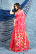 Load image into Gallery viewer, Pink  Handloom Saree with Floral Pallu
