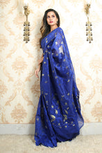Load image into Gallery viewer, Floral Weaving Royal Blue Jamdani Saree
