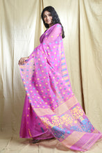 Load image into Gallery viewer, Pink Silk Cotton Handwoven Soft Saree With Allover Thread Weaving
