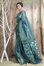 Load image into Gallery viewer, Tral Silk Cotton Handwoven Soft Saree With Allover Copper Zari Weaving
