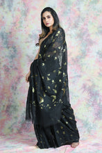 Load image into Gallery viewer, Floral Weaving Black Jamdani Saree
