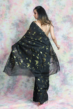 Load image into Gallery viewer, Floral Weaving Black Jamdani Saree
