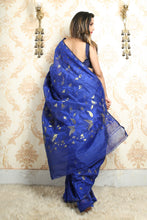 Load image into Gallery viewer, Floral Weaving Royal Blue Jamdani Saree
