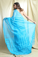 Load image into Gallery viewer, Sky Blue Silk Cotton Handwoven Soft Saree With Allover Thread Weaving
