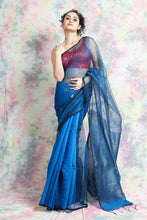 Load image into Gallery viewer, Blue Matka Muslin Saree
