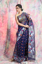 Load image into Gallery viewer, Denim Blue Allover Weaving Jamdani Saree
