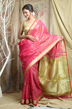 Load image into Gallery viewer, Magenta Cotton Tissue Handwoven Soft Saree With Allover Zari Weaving
